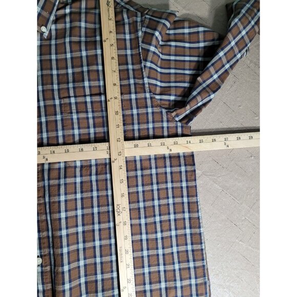 Roundtree & Yorke Mens size Large Brown Plaid Button-Down Cotton Shirt - Picture 2 of 10